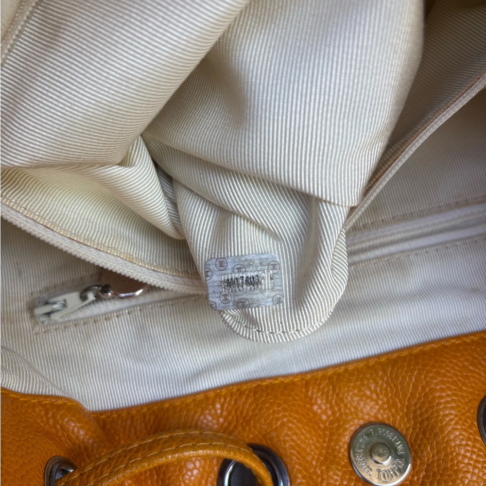 Authentic CHANEL Mustard caviar leather quilted drawstring backpack - Picture 14 of 15